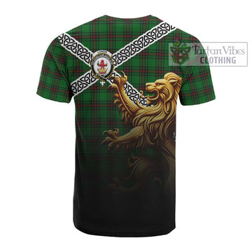 Lundin Crest Tartan Cotton T-shirt with Golden Lion Emblem Celtic Style - Tartan Vibes Clothing