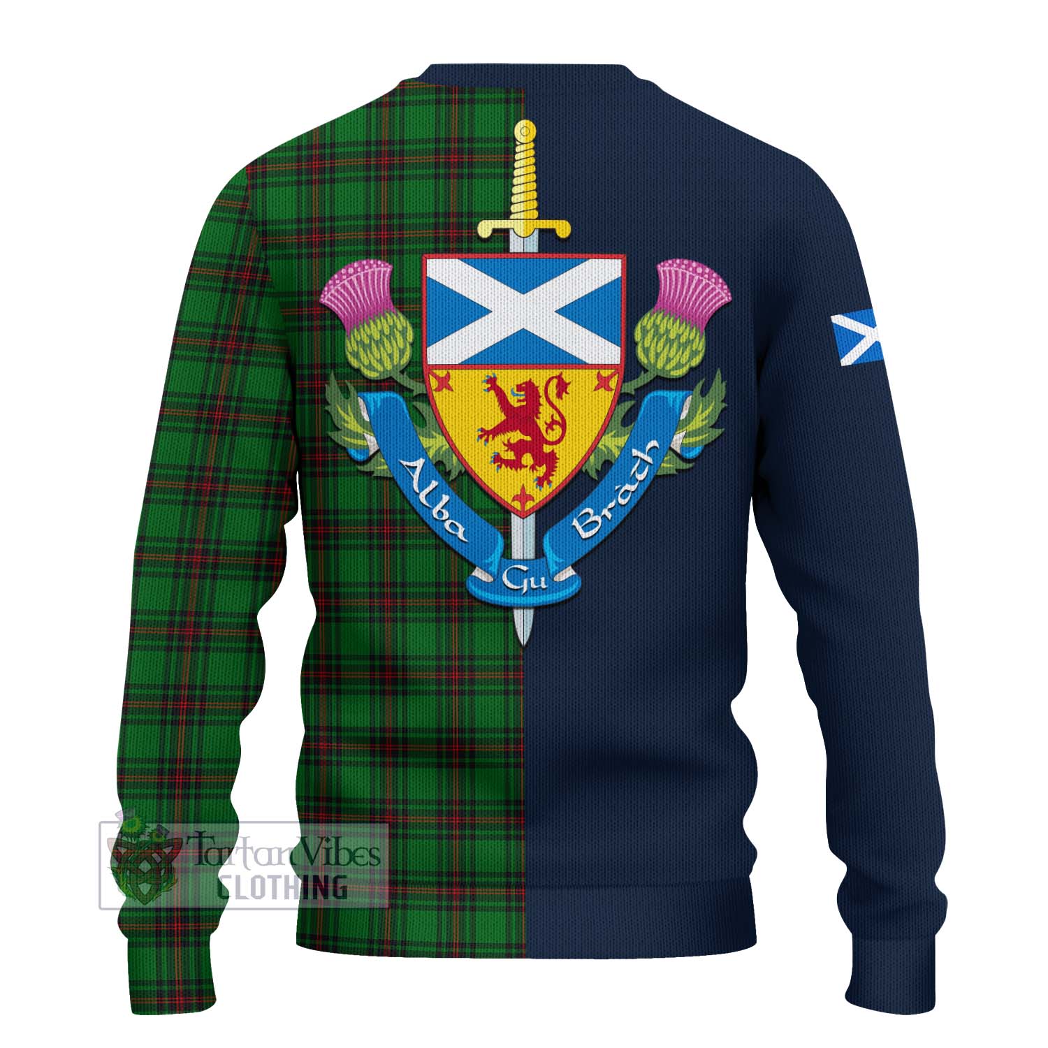 Tartan Vibes Clothing Lundin Tartan Knitted Sweater with Scottish Lion Royal Arm Half Style