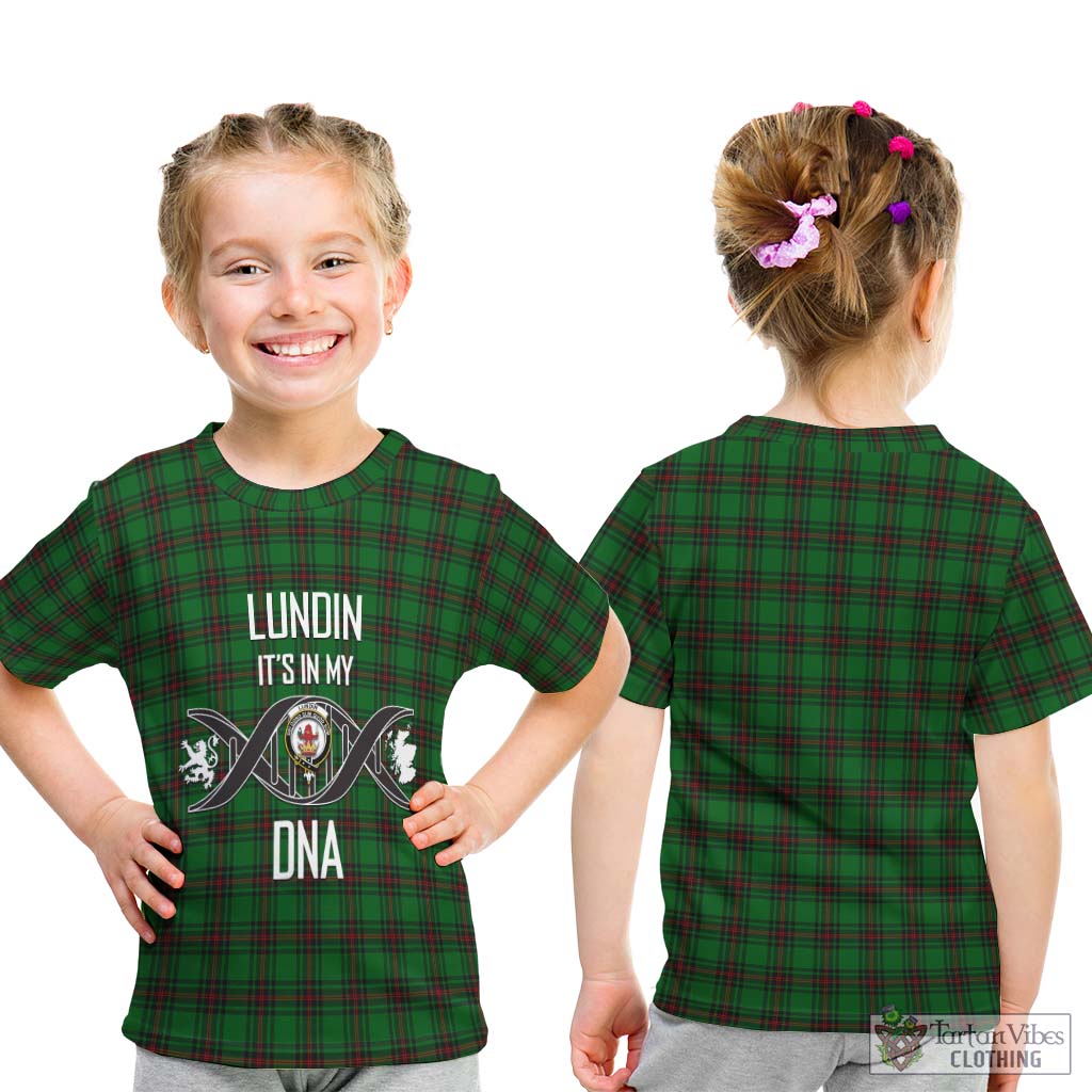 Tartan Vibes Clothing Lundin Tartan Kid T-Shirt with Family Crest DNA In Me Style