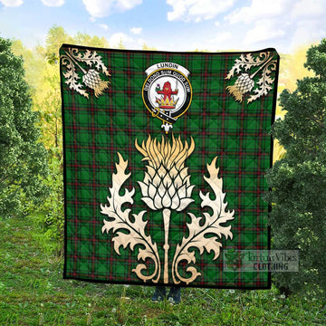 Lundin Tartan Quilt with Family Crest and Golden Thistle Style