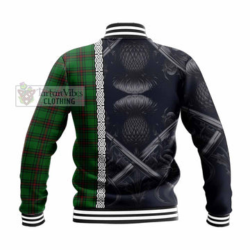 Lundin Tartan Baseball Jacket with Family Crest Cross Sword Thistle Celtic Vibes - Tartan Vibes Clothing