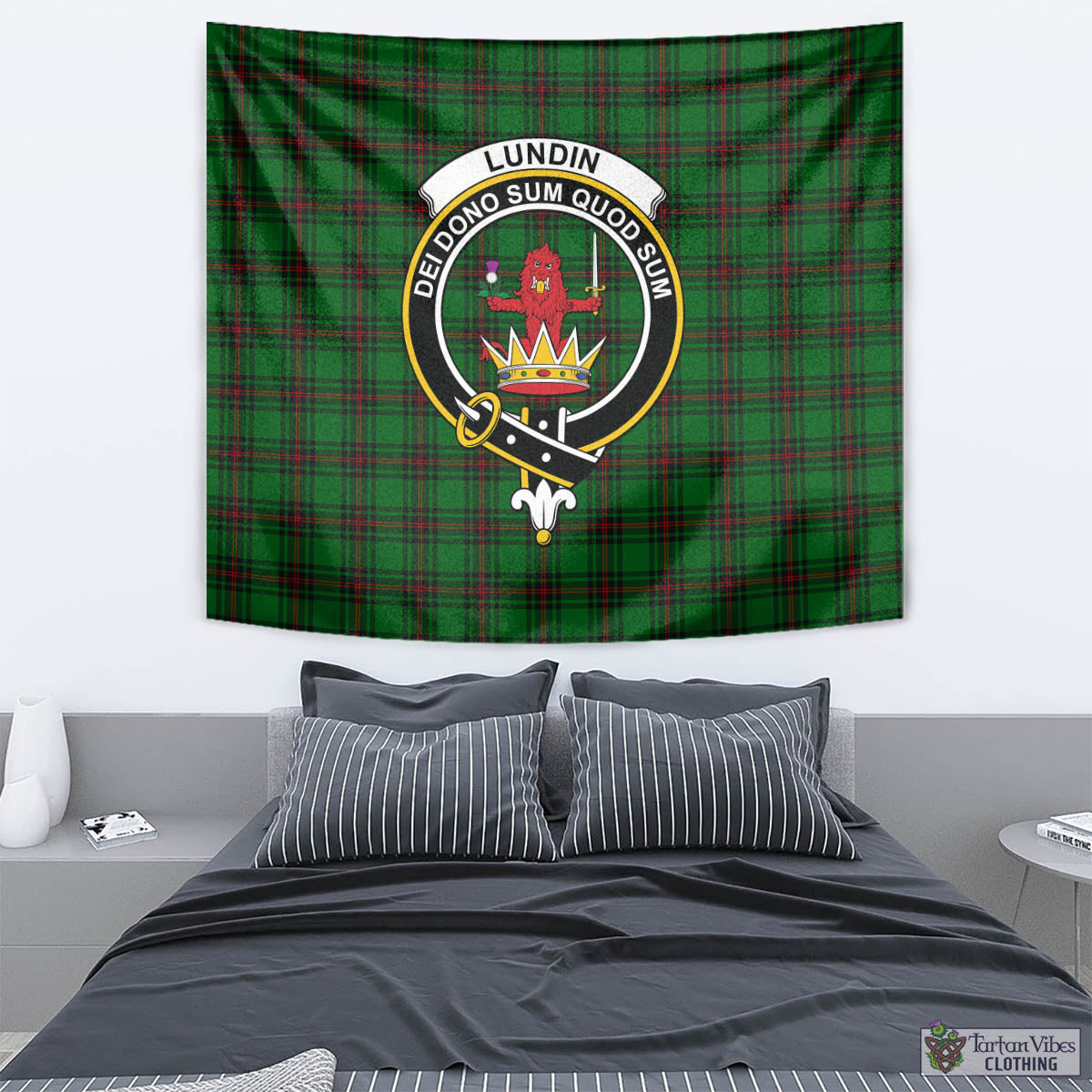 Tartan Vibes Clothing Lundin Tartan Tapestry Wall Hanging and Home Decor for Room with Family Crest