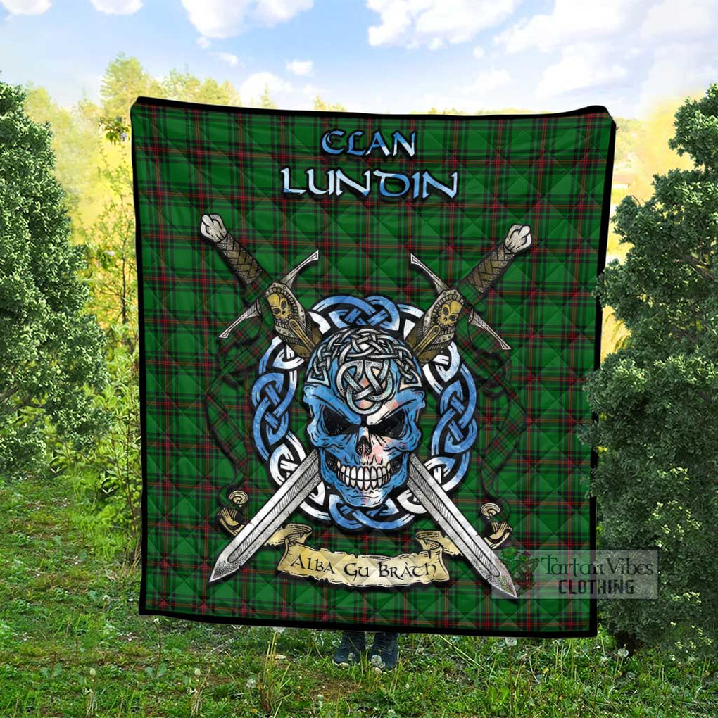 Lundin Tartan Quilt with Celtic Skull Alba Gu Brath Style - Tartan Vibes Clothing