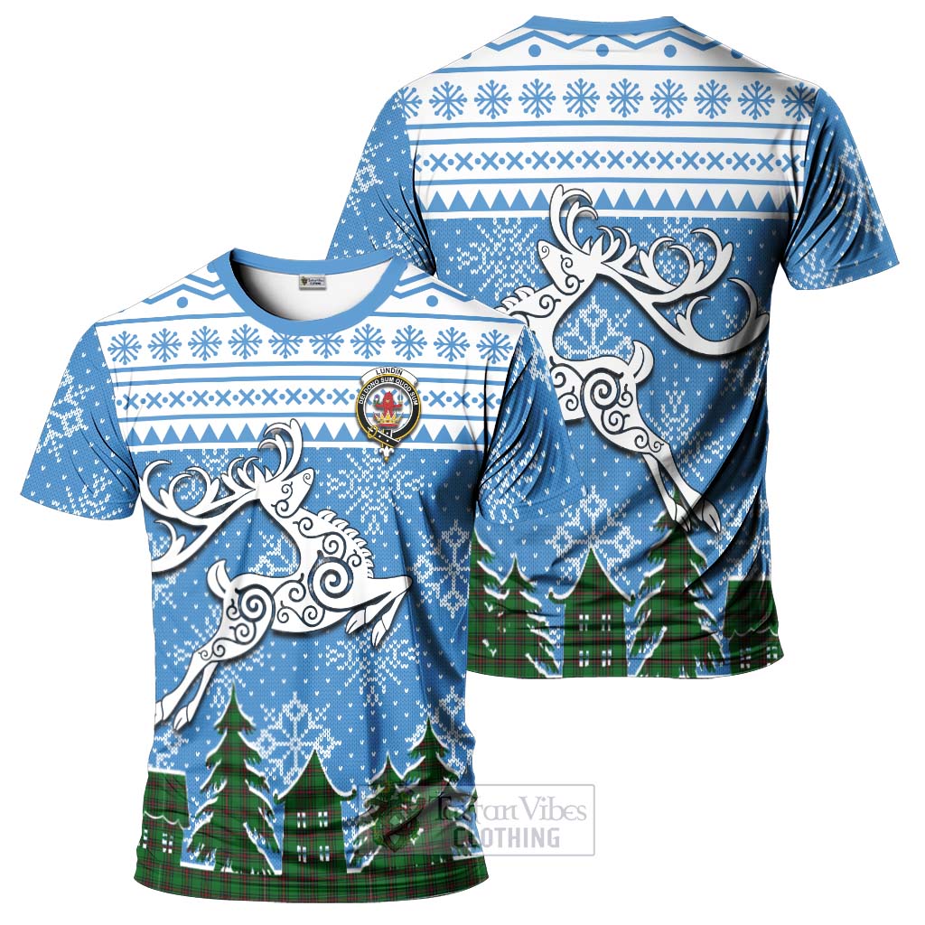 Lundin Clan Christmas T-Shirt Celtic Reindeer Style - Tartan Vibes Clothing