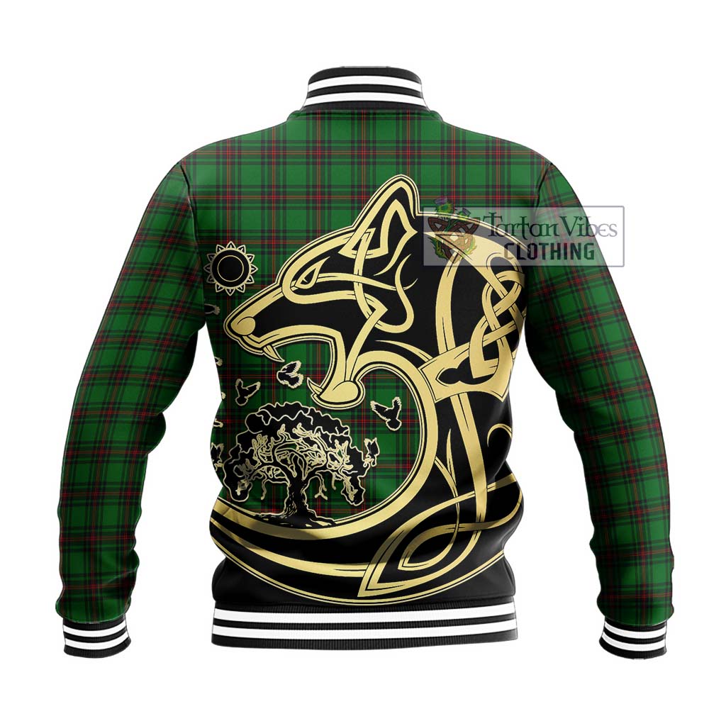 Tartan Vibes Clothing Lundin Tartan Baseball Jacket with Family Crest Celtic Wolf Style