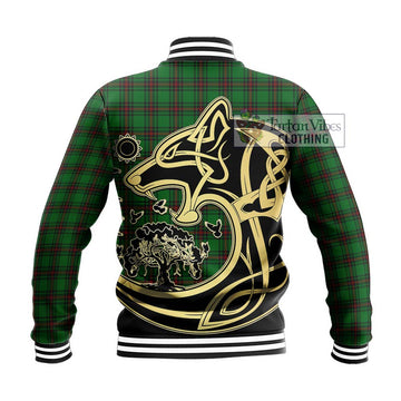 Lundin Tartan Baseball Jacket with Family Crest Celtic Wolf Style