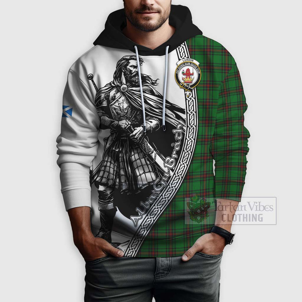 Lundin Tartan Clan Crest Hoodie with Highlander Warrior Celtic Style - Tartan Vibes Clothing