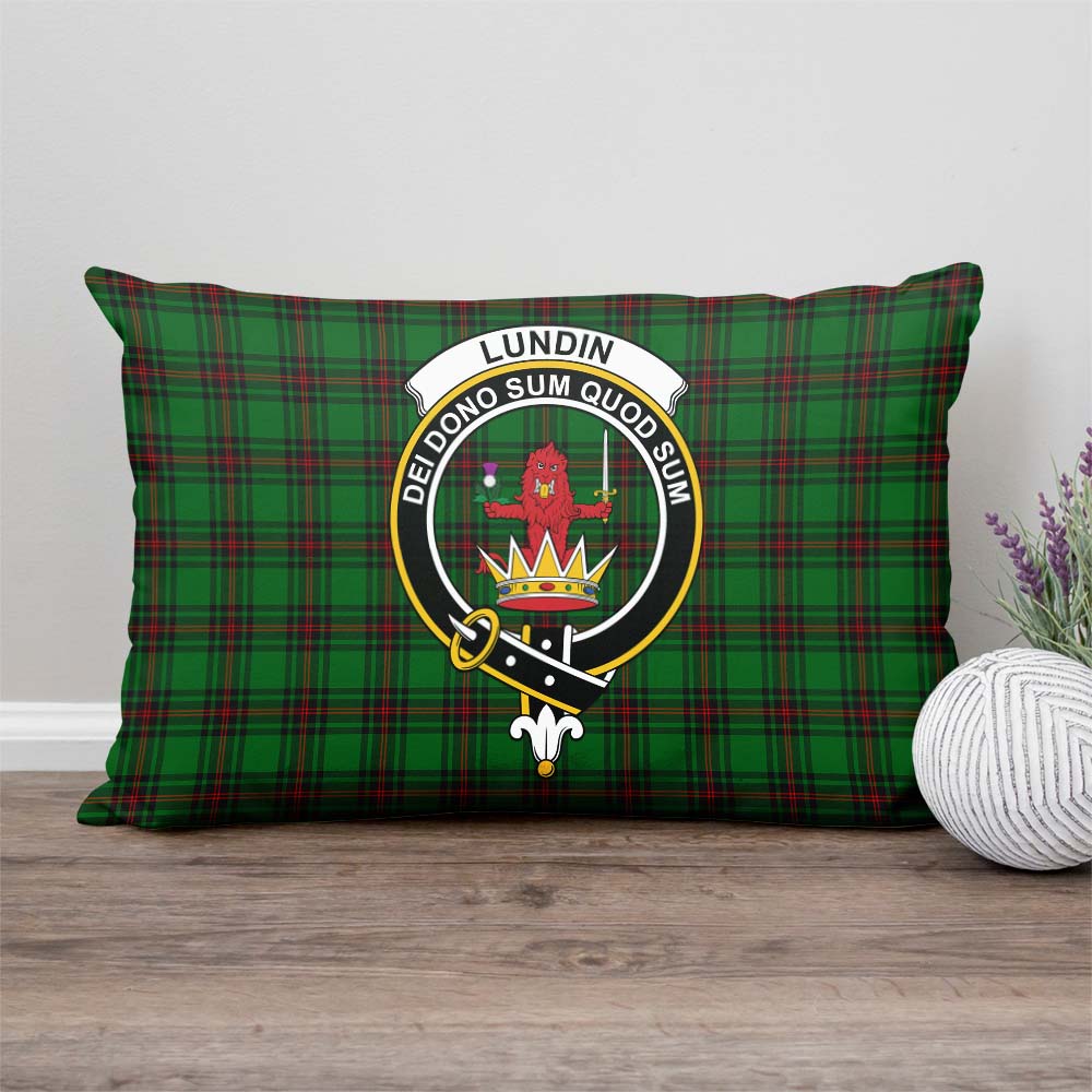 Lundin Tartan Pillow Cover with Family Crest Rectangle Pillow Cover - Tartanvibesclothing