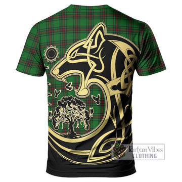 Lundin Tartan T-Shirt with Family Crest Celtic Wolf Style