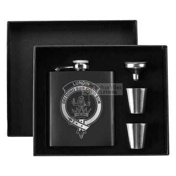 Lundin Crest Hip Flask Set 7oz Black Stainless Steel with A Gift Box