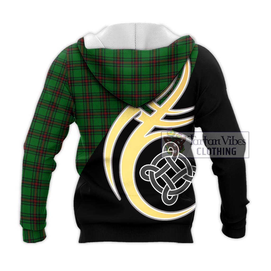 Tartan Vibes Clothing Lundin Tartan Knitted Hoodie with Family Crest and Celtic Symbol Style