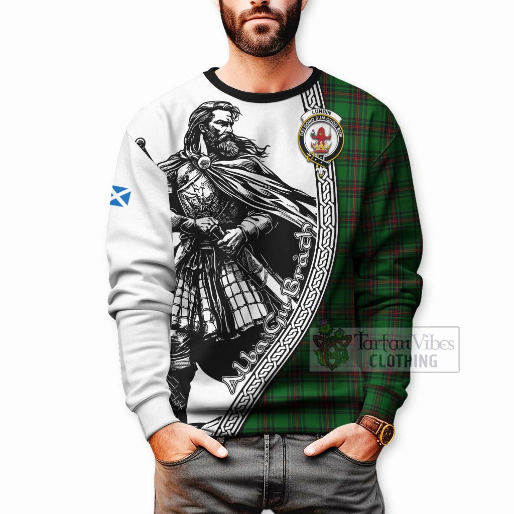 Tartan Vibes Clothing Lundin Tartan Clan Crest Sweatshirt with Highlander Warrior Celtic Style