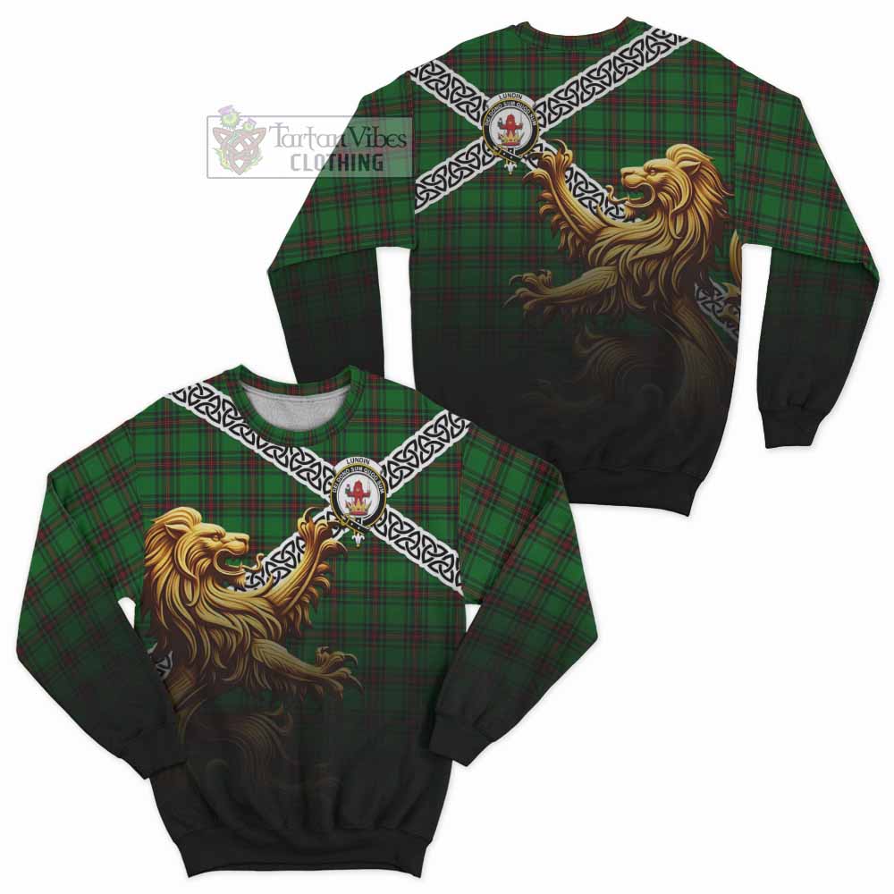 Lundin Crest Tartan Sweatshirt with Golden Lion Emblem Celtic Style - Tartan Vibes Clothing
