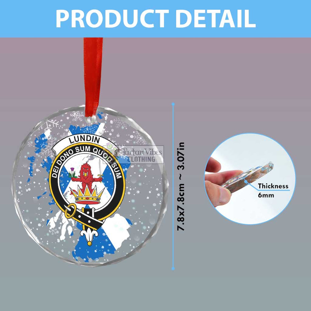 Lundin Clan Crest Christmas Glass Ornament with Scotland Map - 2D-tartanvibesclothing
