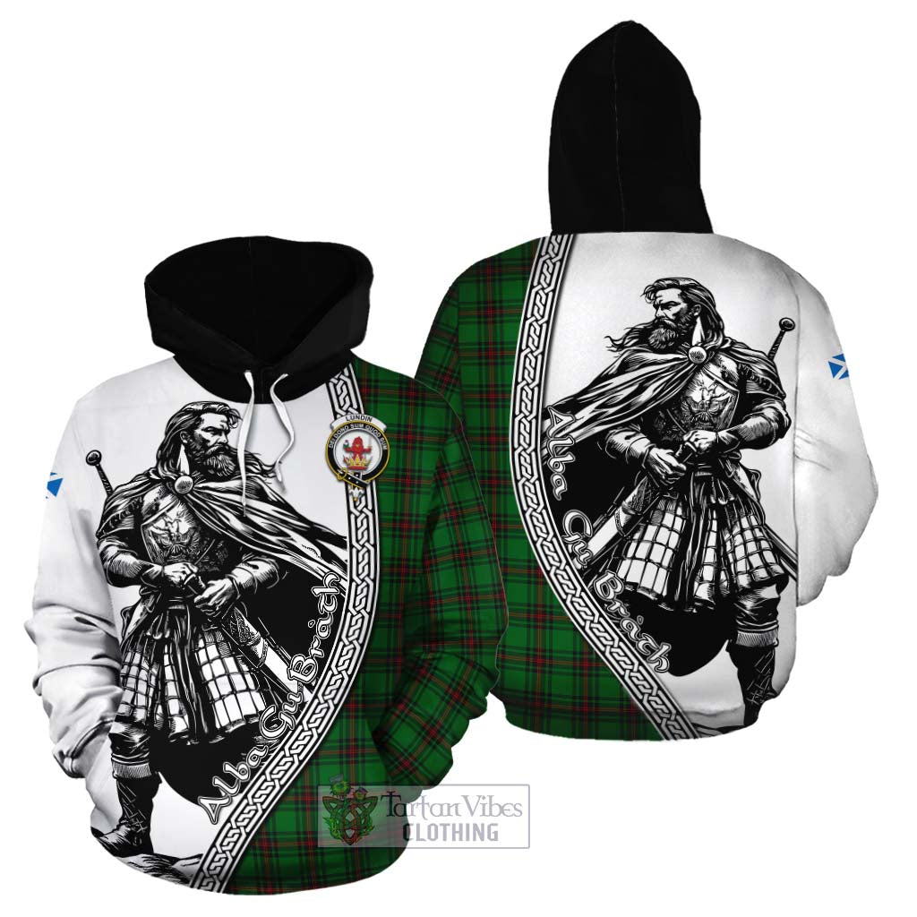 Lundin Tartan Clan Crest Cotton Hoodie with Highlander Warrior Celtic Style Zip Hoodie - Tartan Vibes Clothing