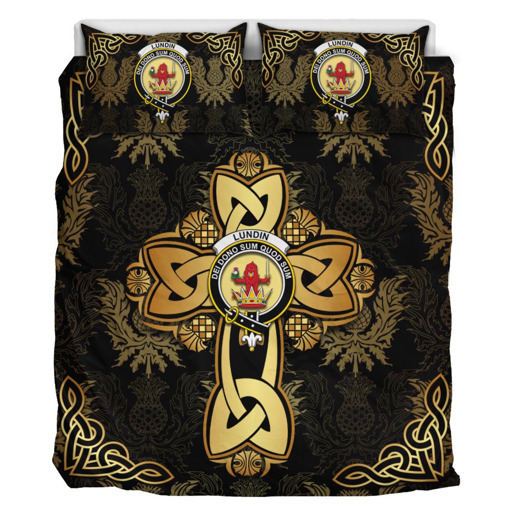 Lundin Clan Bedding Sets Gold Thistle Celtic Style - Tartanvibesclothing