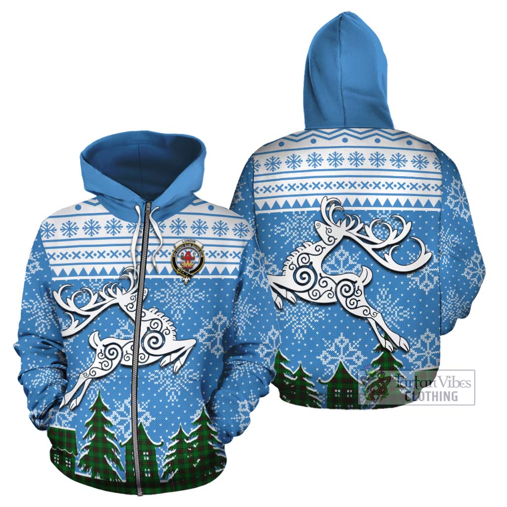 Tartan Vibes Clothing Lundin Clan Christmas Cotton Hoodie Celtic Reindeer Style