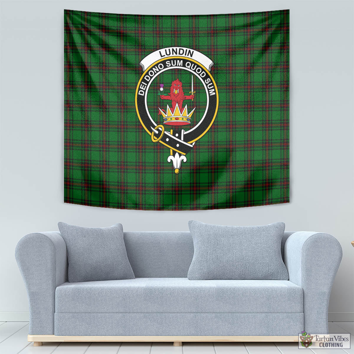 Tartan Vibes Clothing Lundin Tartan Tapestry Wall Hanging and Home Decor for Room with Family Crest