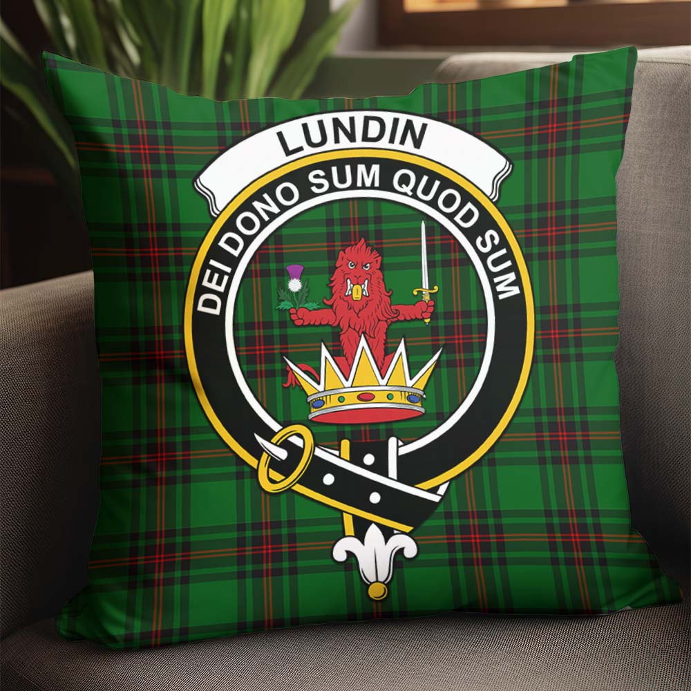 Lundin Tartan Pillow Cover with Family Crest - Tartanvibesclothing