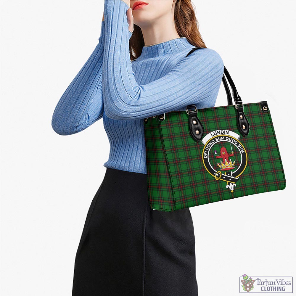 Tartan Vibes Clothing Lundin Tartan Luxury Leather Handbags with Family Crest