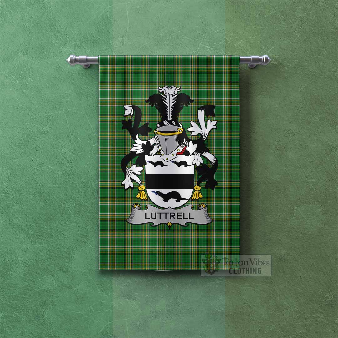 Luttrell Irish Clan Tartan Gonfalon, Tartan Banner with Coat of Arms Rectangle - Tartan Vibes Clothing