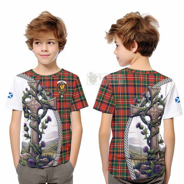 Lyle Tartan Kid T-Shirt with Family Crest and St. Andrew's Cross Accented by Thistle Vines