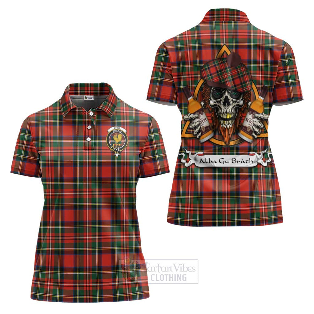 Tartan Vibes Clothing Lyle Tartan Women's Polo Shirt with Family Crest and Bearded Skull Holding Bottles of Whiskey