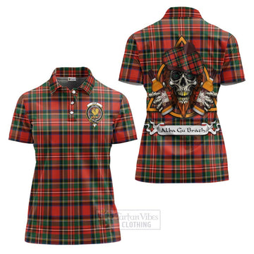 Lyle Tartan Women's Polo Shirt with Family Crest and Bearded Skull Holding Bottles of Whiskey