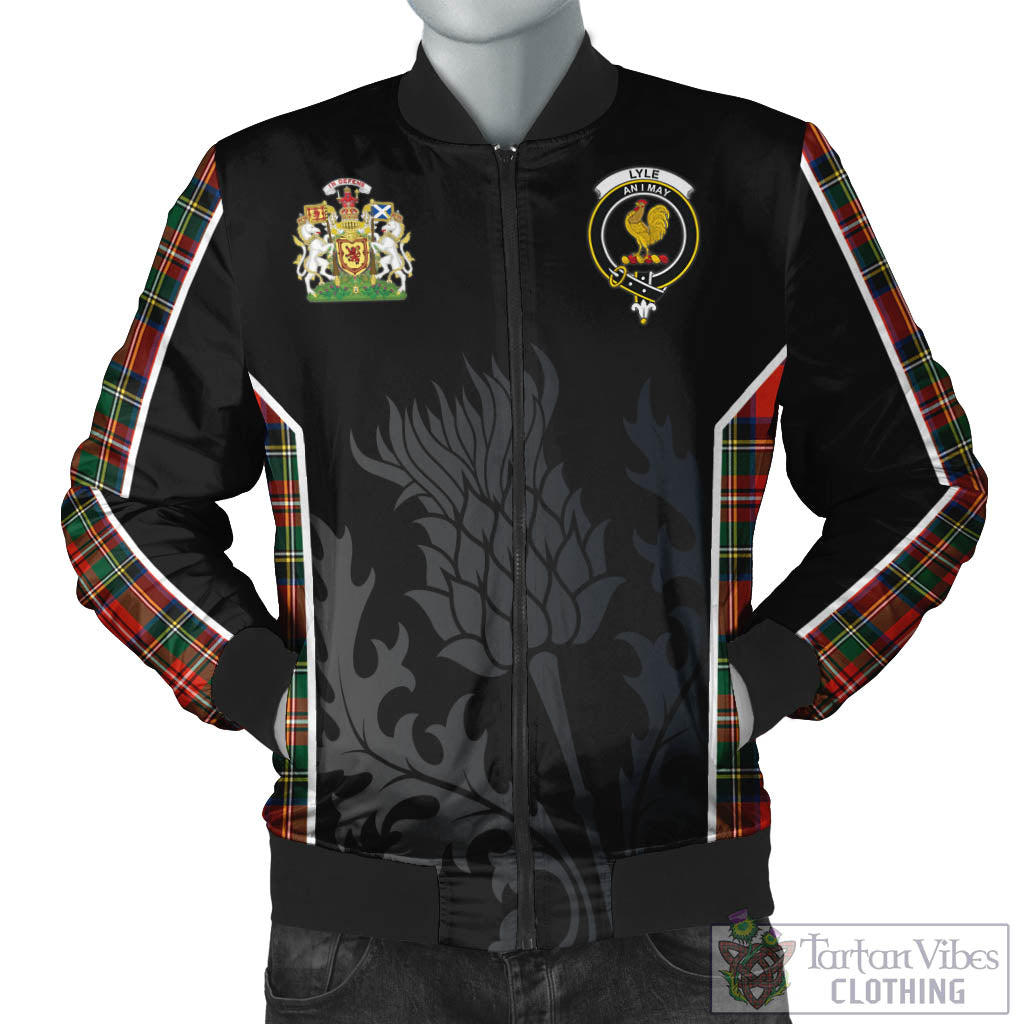 Tartan Vibes Clothing Lyle Tartan Bomber Jacket with Family Crest and Scottish Thistle Vibes Sport Style