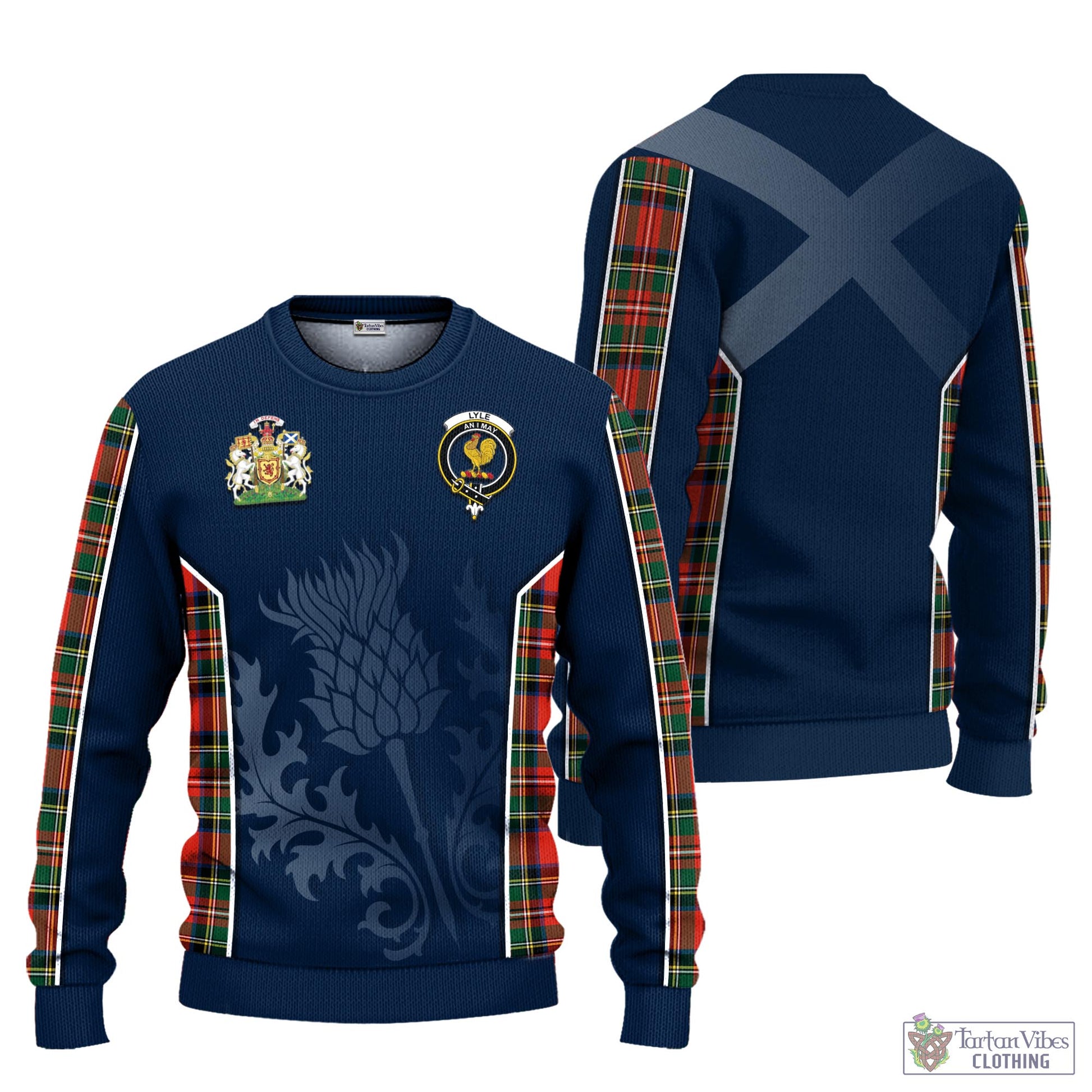 Tartan Vibes Clothing Lyle Tartan Knitted Sweatshirt with Family Crest and Scottish Thistle Vibes Sport Style