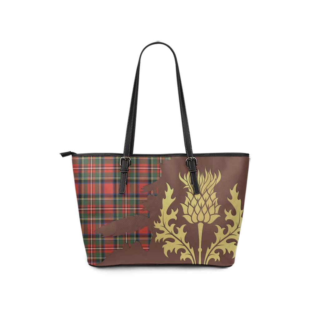 Lyle Tartan Leather Tote Bag Gold Thistle Style - Tartan Vibes Clothing