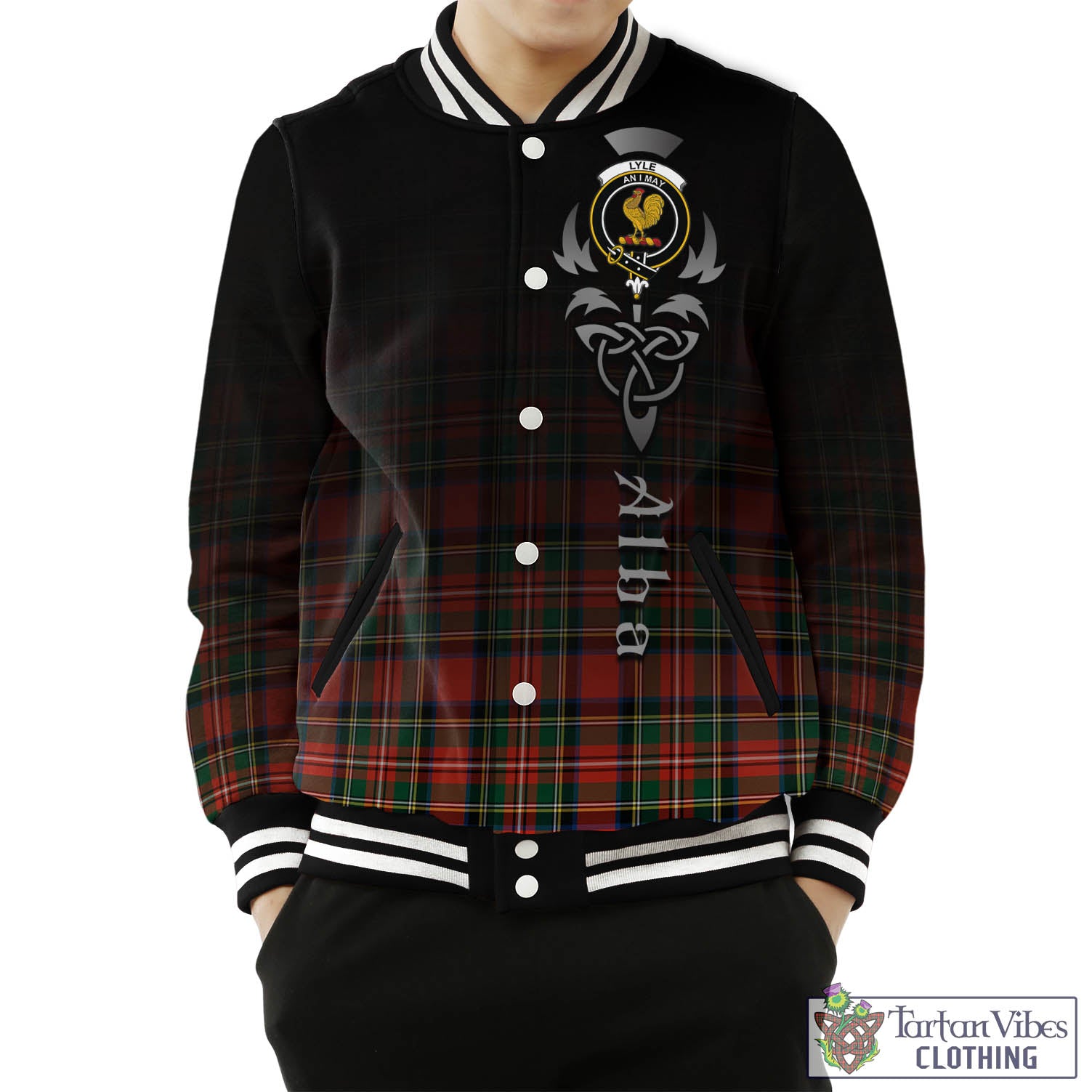 Tartan Vibes Clothing Lyle Tartan Baseball Jacket Featuring Alba Gu Brath Family Crest Celtic Inspired