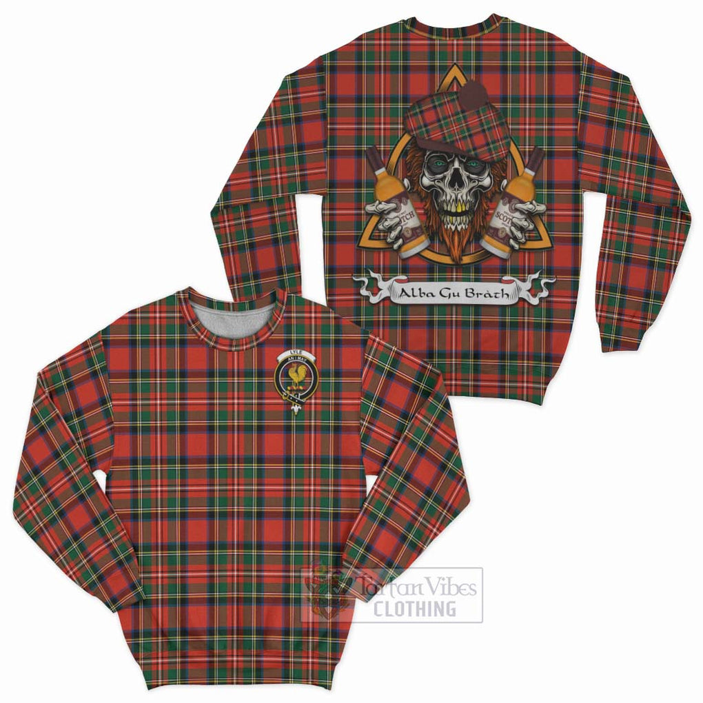 Tartan Vibes Clothing Lyle Tartan Sweatshirt with Family Crest and Bearded Skull Holding Bottles of Whiskey