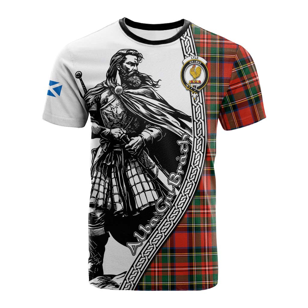 Lyle Tartan Clan Crest Cotton T-shirt with Highlander Warrior Celtic Style