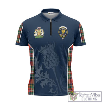 Lyle Tartan Zipper Polo Shirt with Family Crest and Scottish Thistle Vibes Sport Style