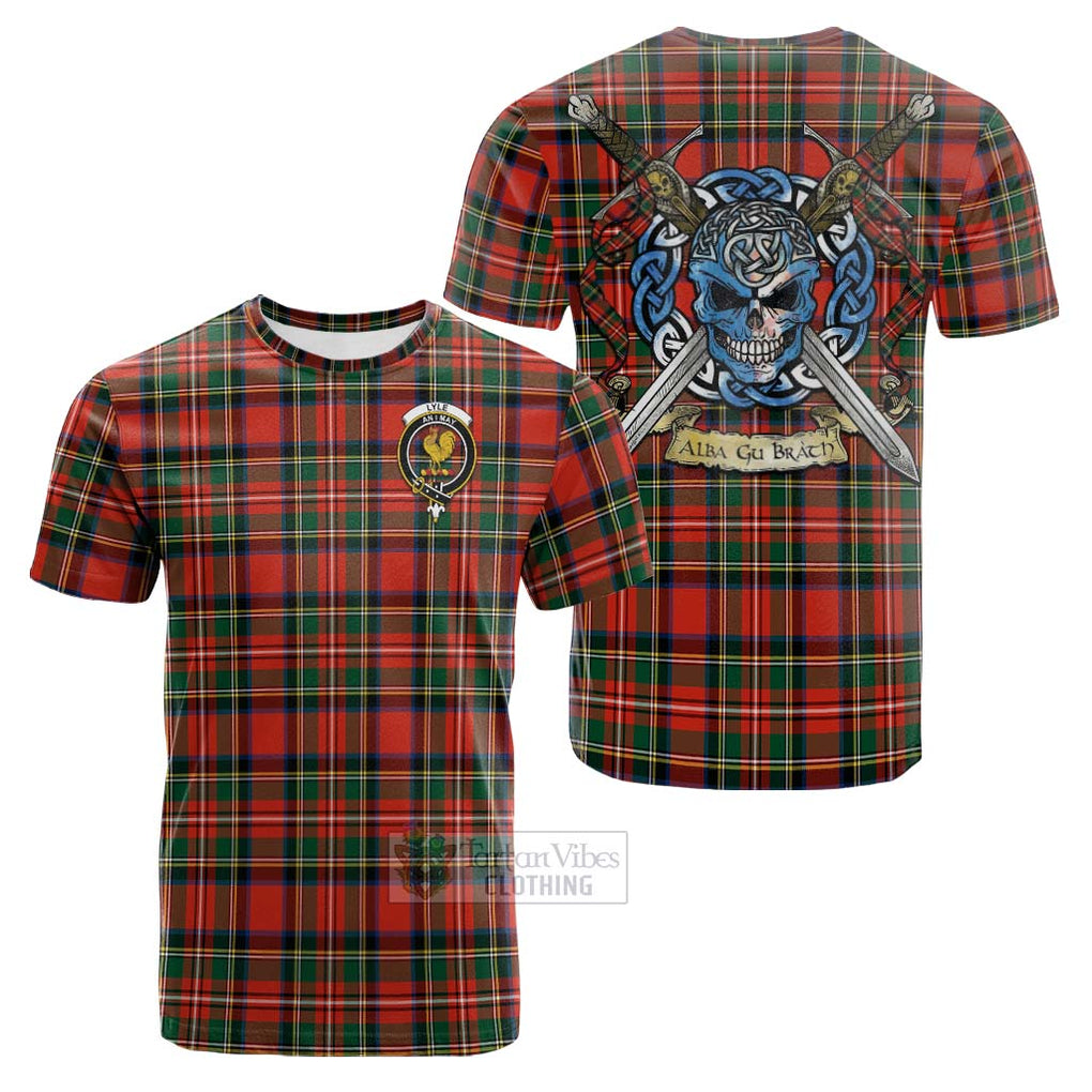 Tartan Vibes Clothing Lyle Tartan Cotton T-shirt with Family Crest Celtic Skull Style