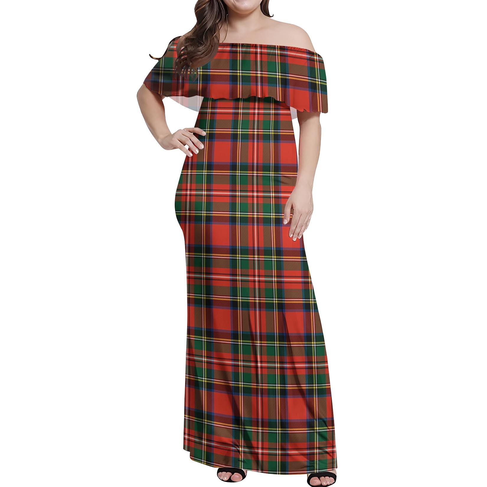 Lyle Tartan Off Shoulder Long Dress Women's Dress - Tartanvibesclothing