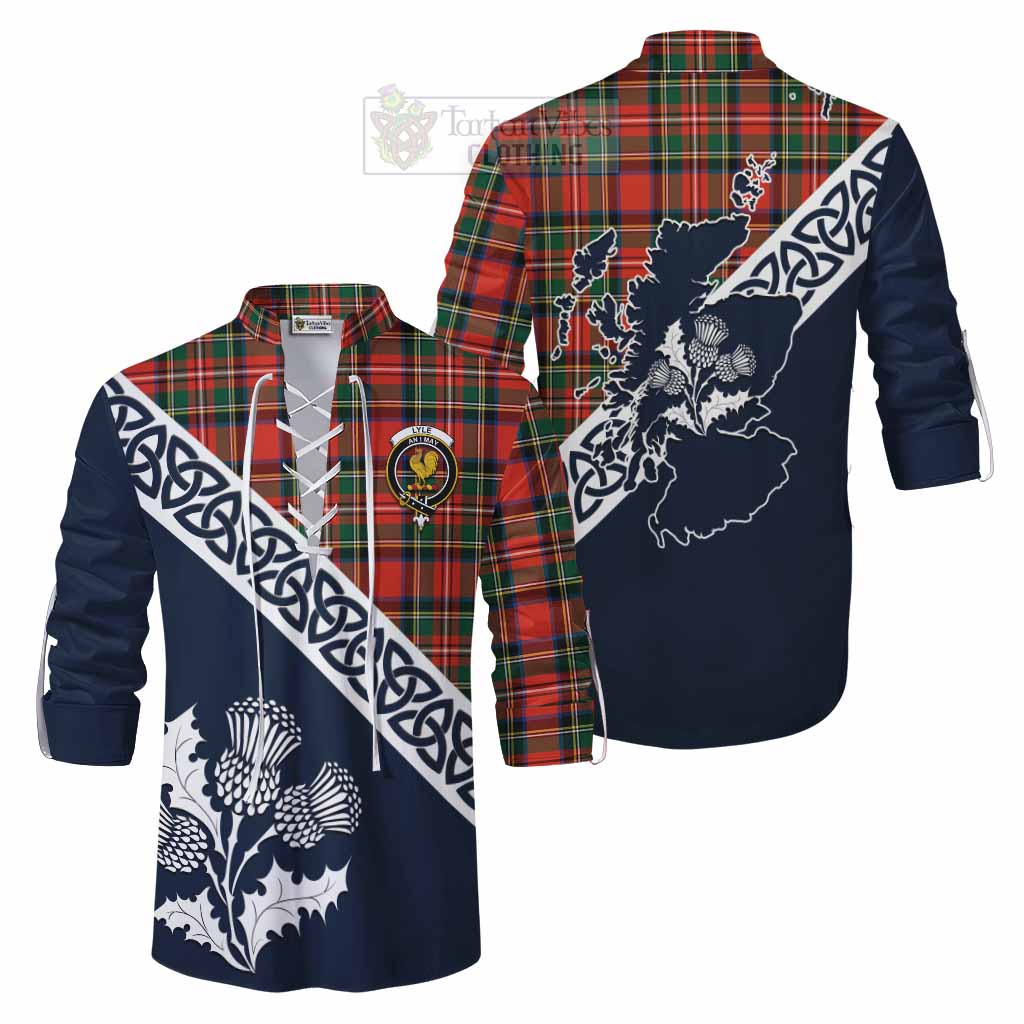 Lyle Tartan Ghillie Kilt Shirt Featuring Thistle and Scotland Map Men - Tartan Vibes Clothing