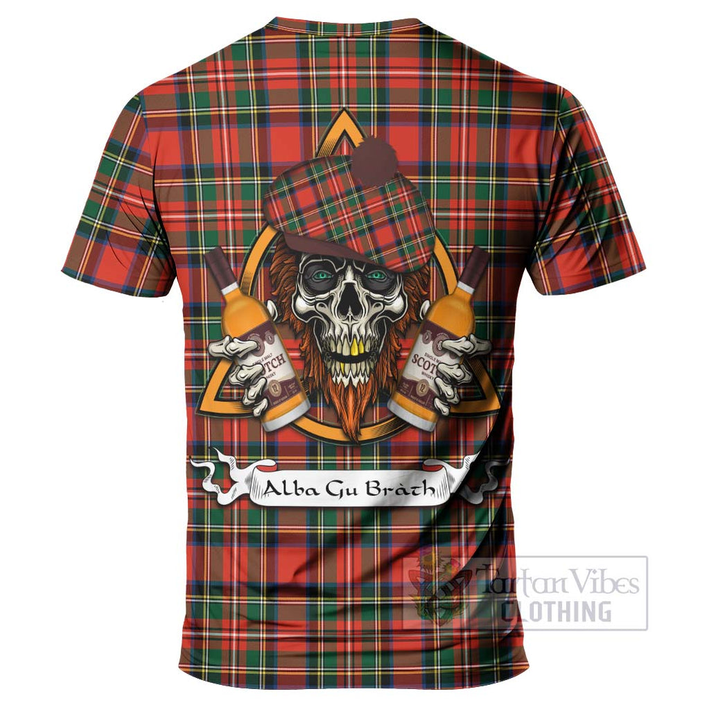 Tartan Vibes Clothing Lyle Tartan T-Shirt with Family Crest and Bearded Skull Holding Bottles of Whiskey