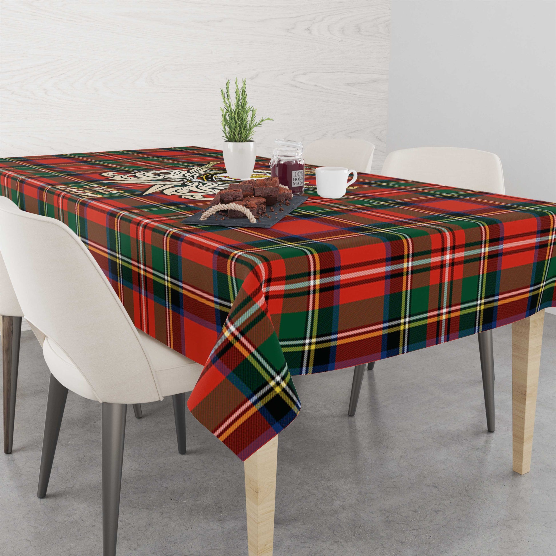 Tartan Vibes Clothing Lyle Tartan Tablecloth with Clan Crest and the Golden Sword of Courageous Legacy