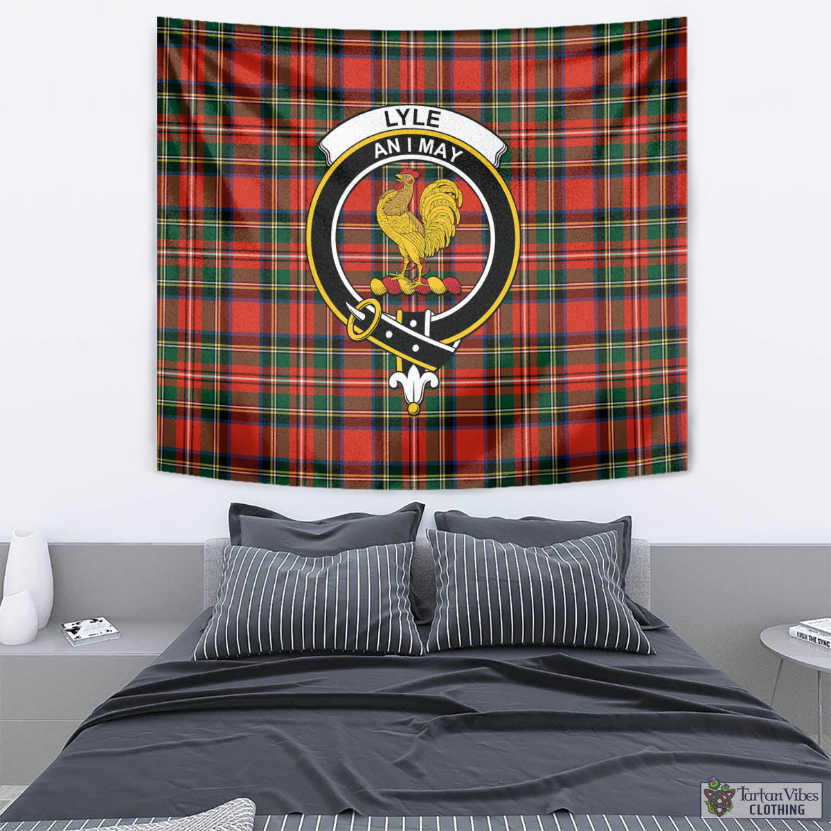 Tartan Vibes Clothing Lyle Tartan Tapestry Wall Hanging and Home Decor for Room with Family Crest