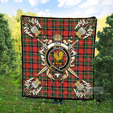 Lyle Tartan Quilt with Family Crest and Scottish Golden Courage Shield