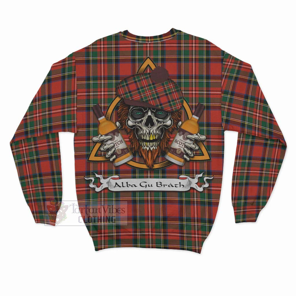 Tartan Vibes Clothing Lyle Tartan Sweatshirt with Family Crest and Bearded Skull Holding Bottles of Whiskey