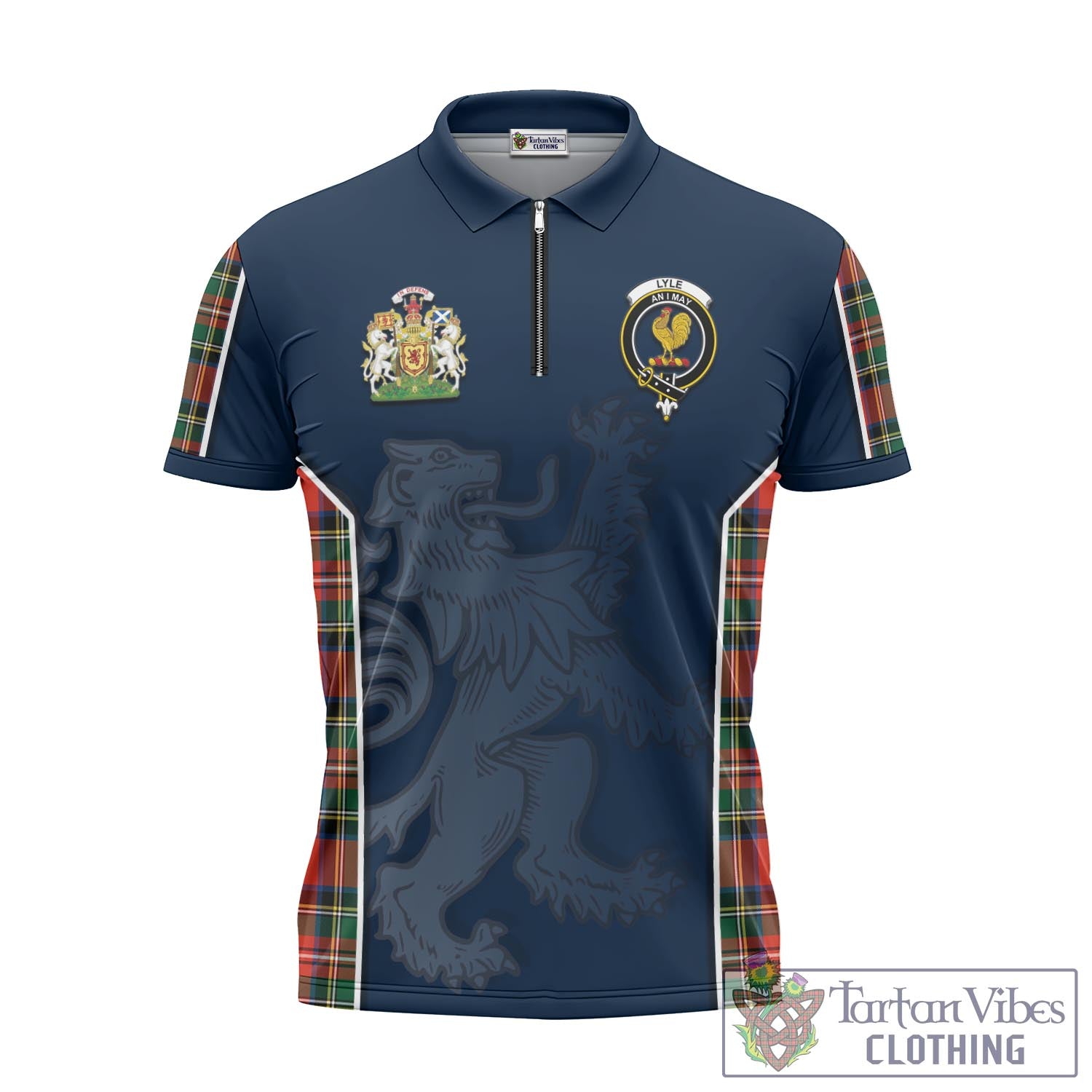 Tartan Vibes Clothing Lyle Tartan Zipper Polo Shirt with Family Crest and Lion Rampant Vibes Sport Style