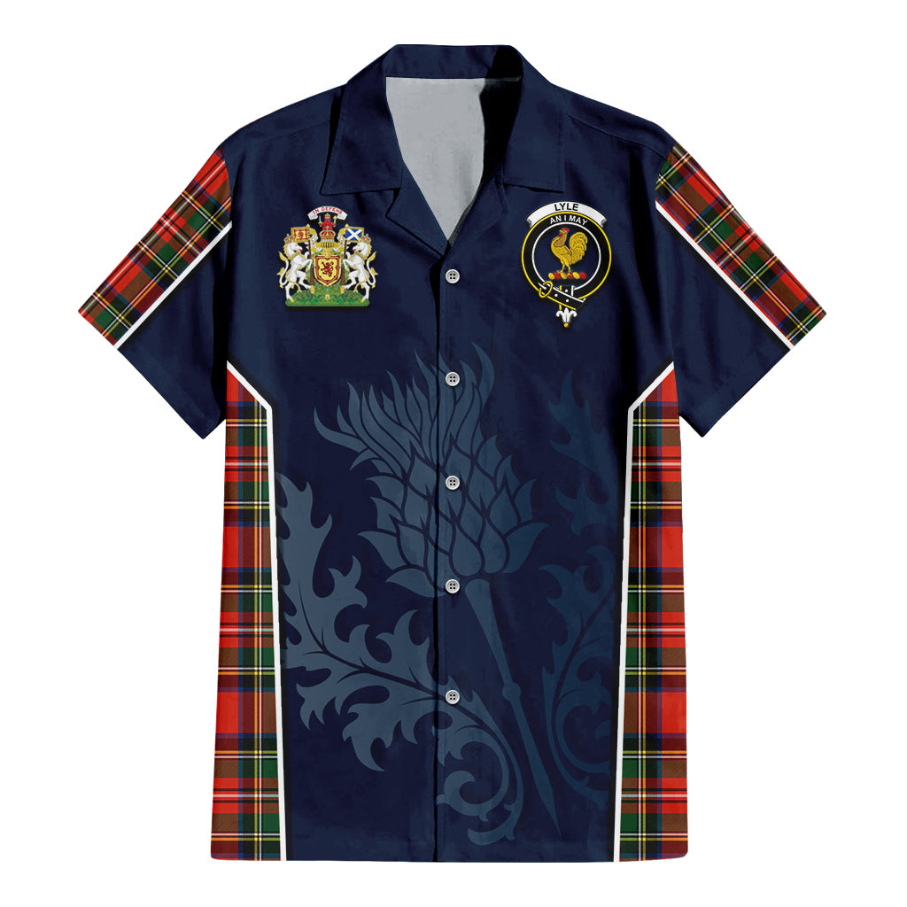 Tartan Vibes Clothing Lyle Tartan Short Sleeve Button Up Shirt with Family Crest and Scottish Thistle Vibes Sport Style