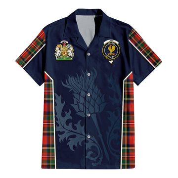 Lyle Tartan Short Sleeve Button Up Shirt with Family Crest and Scottish Thistle Vibes Sport Style