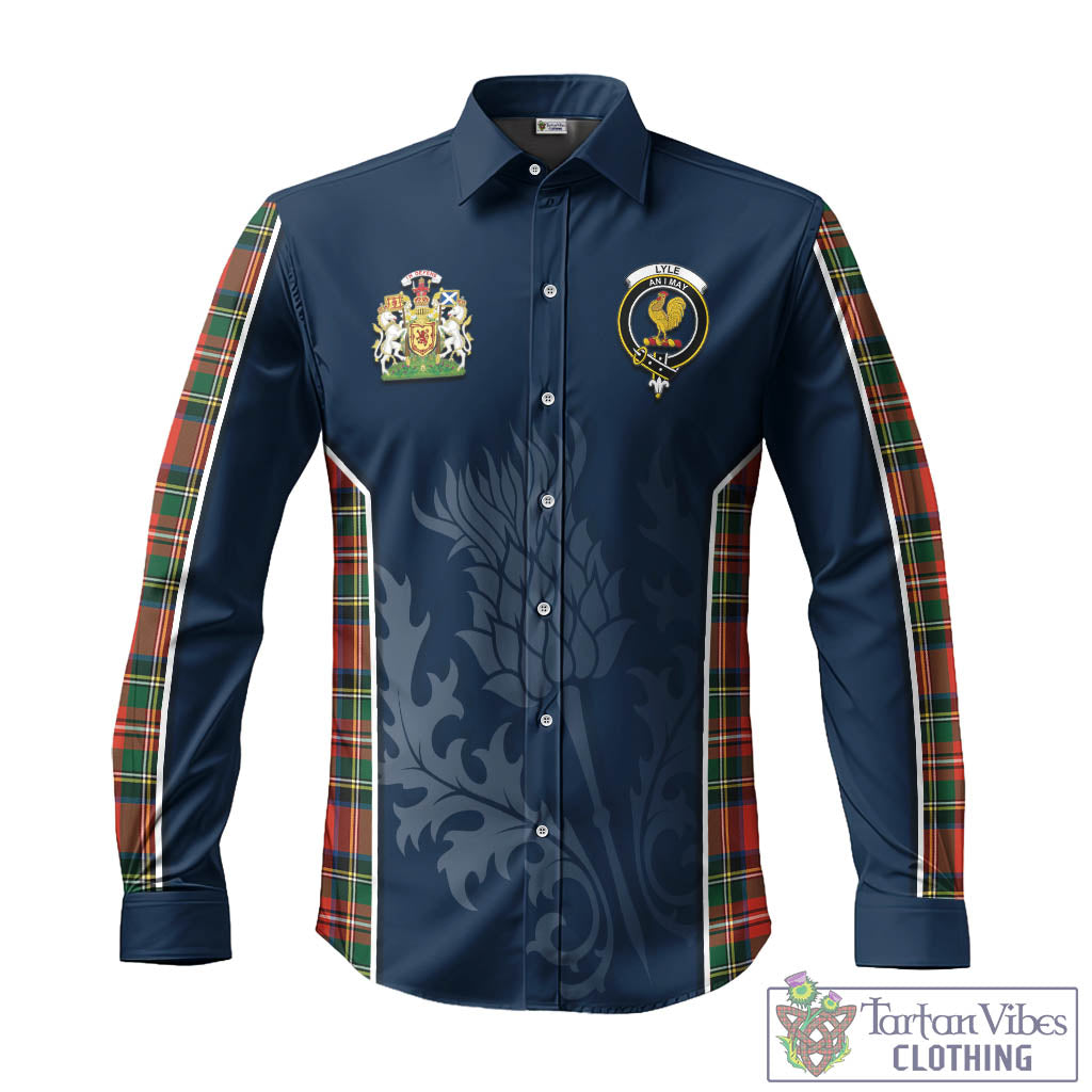 Tartan Vibes Clothing Lyle Tartan Long Sleeve Button Up Shirt with Family Crest and Scottish Thistle Vibes Sport Style