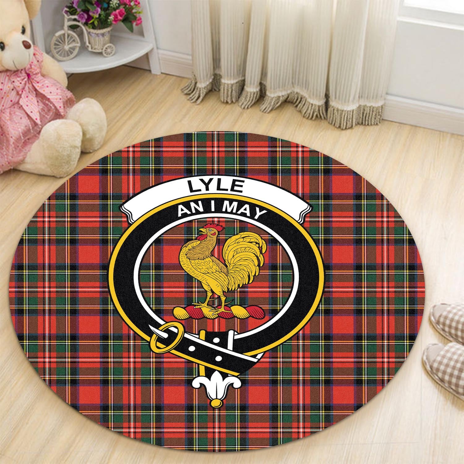 lyle-tartan-round-rug-with-family-crest