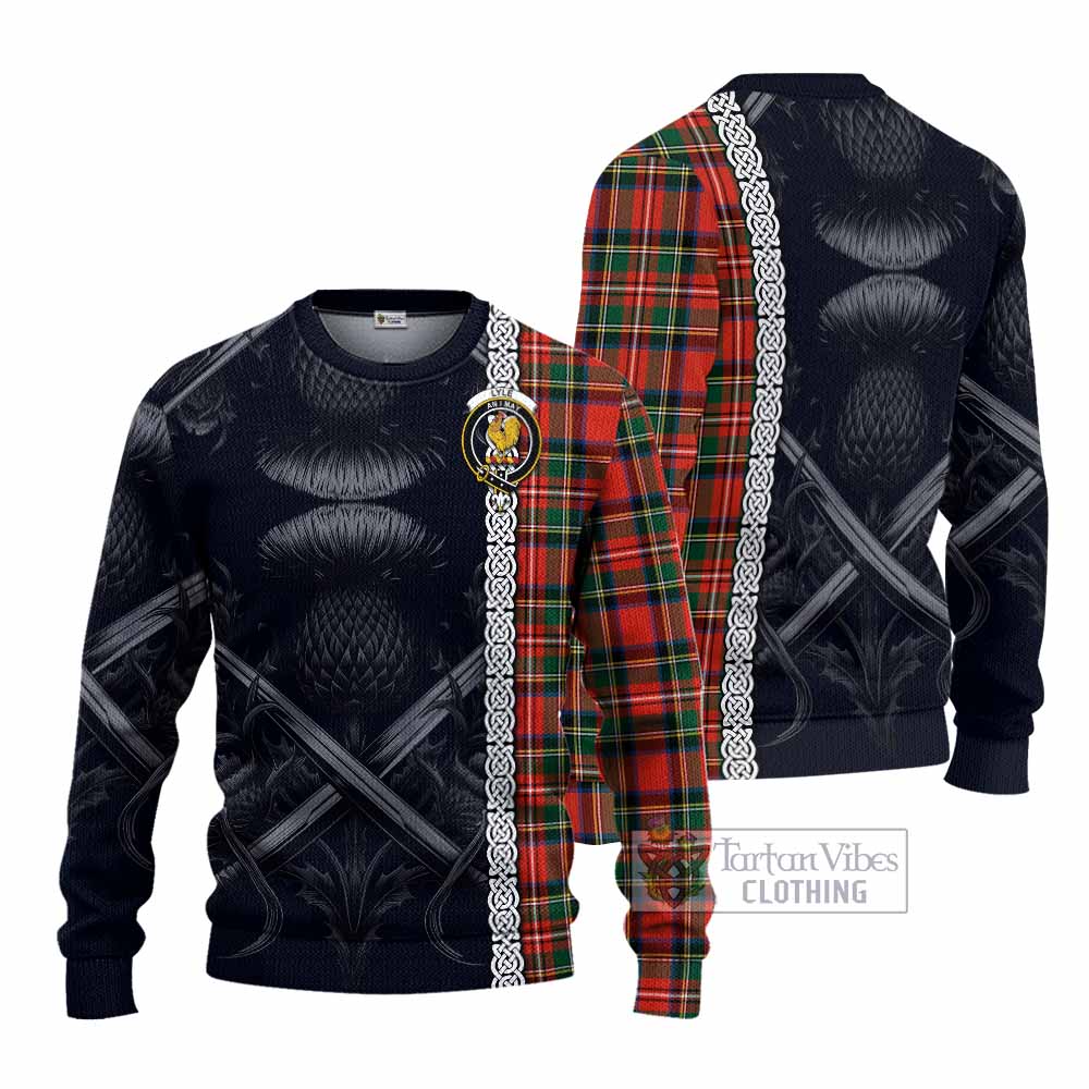 Lyle Tartan Knitted Sweater with Family Crest Cross Sword Thistle Celtic Vibes - Tartan Vibes Clothing