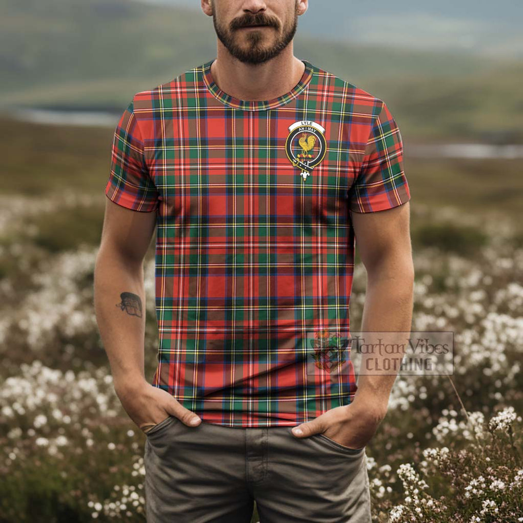 Tartan Vibes Clothing Lyle Tartan T-Shirt with Family Crest and Bearded Skull Holding Bottles of Whiskey